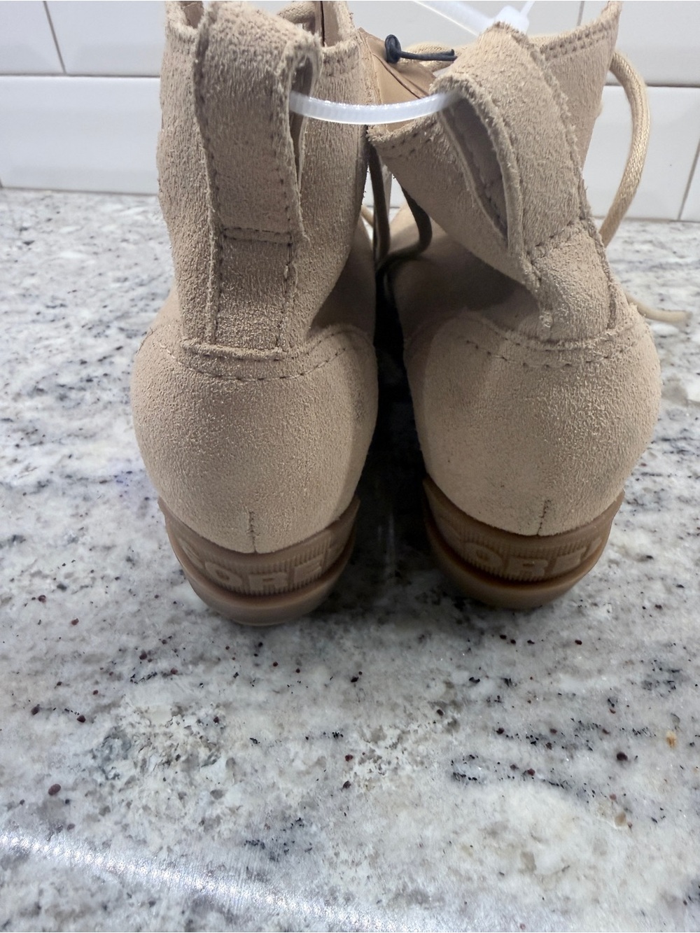 Sorel Beige Suede Lace-Up Wedge Ankle Boot - Picture 4 of 4